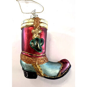 Vtg SCF Season of Cannon Falls Hand Crafted Glass Western Boot Ornament